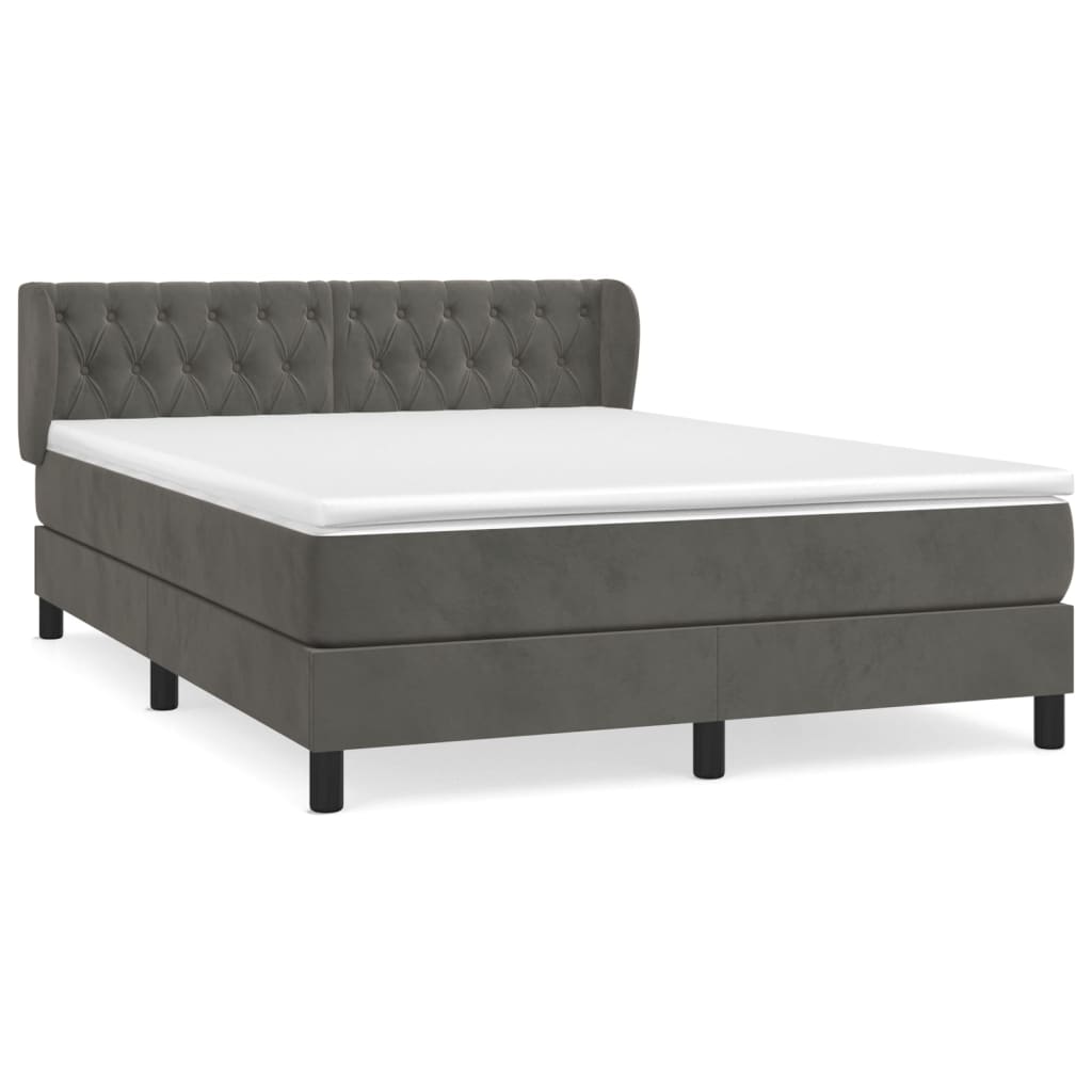 Κρεβάτι Boxspring με Στρώμα Σκούρο Γκρι 140x200 εκ. Βελούδινο