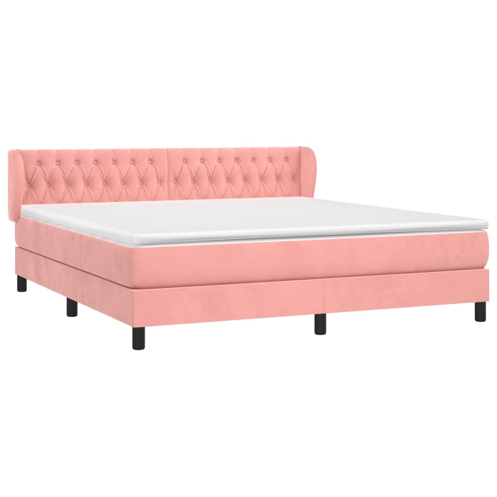 Κρεβάτι Boxspring με Στρώμα Ροζ 160x200 εκ. Βελούδινο