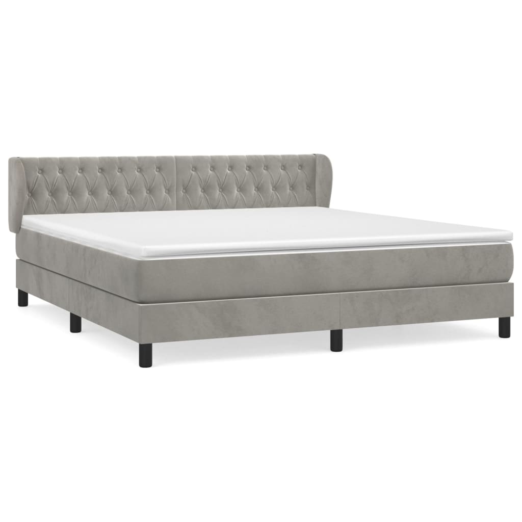 Κρεβάτι Boxspring με Στρώμα Ανοιχτό Γκρι 180x200 εκ. Βελούδινο