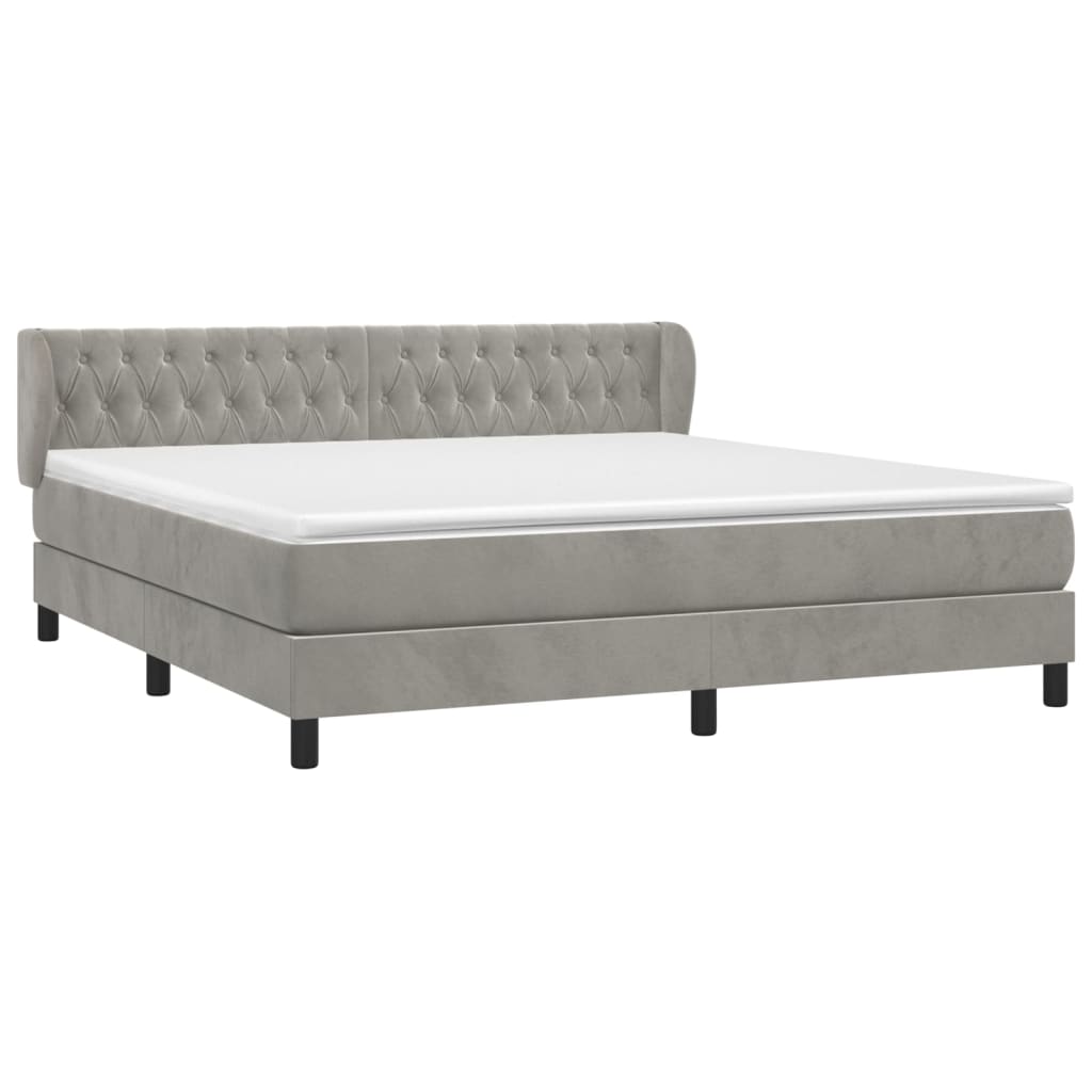 Κρεβάτι Boxspring με Στρώμα Ανοιχτό Γκρι 180x200 εκ. Βελούδινο