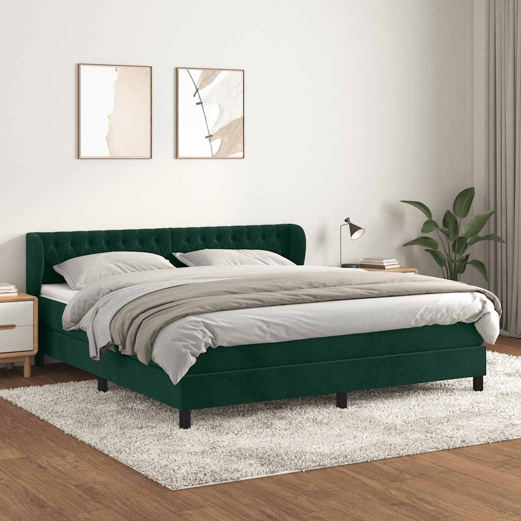 Κρεβάτι Boxspring με Στρώμα Σκούρο Πράσινο 180x200εκ. Βελούδινο