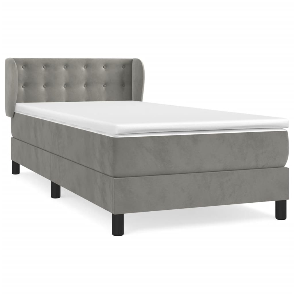 Κρεβάτι Boxspring με Στρώμα Ανοιχτό Γκρι 90x190 εκ. Βελούδινο