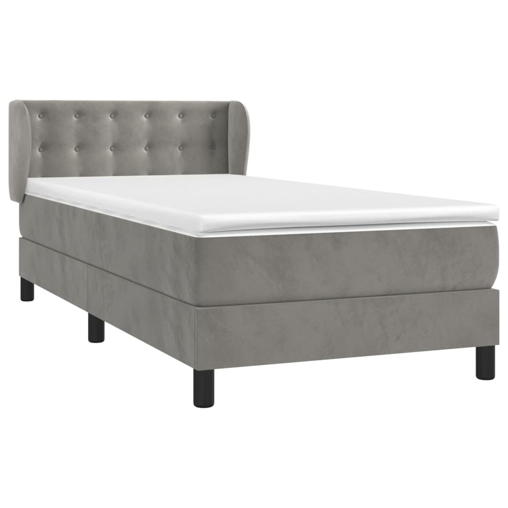 Κρεβάτι Boxspring με Στρώμα Ανοιχτό Γκρι 90x190 εκ. Βελούδινο
