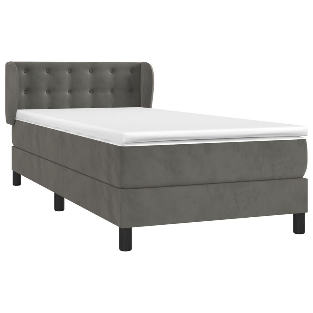 Κρεβάτι Boxspring με Στρώμα Σκούρο Γκρι 90x190 εκ. Βελούδινο