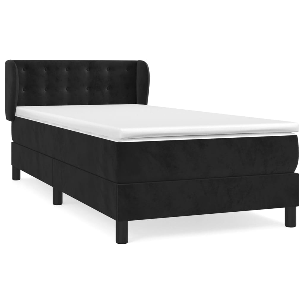 Κρεβάτι Boxspring με Στρώμα Μαύρο 90x190 εκ. Βελούδινο