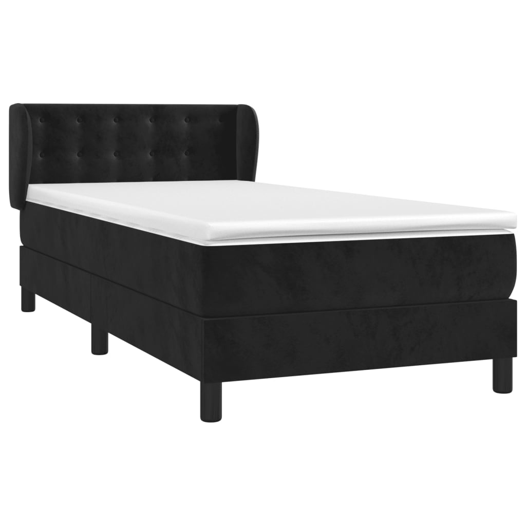 Κρεβάτι Boxspring με Στρώμα Μαύρο 90x190 εκ. Βελούδινο