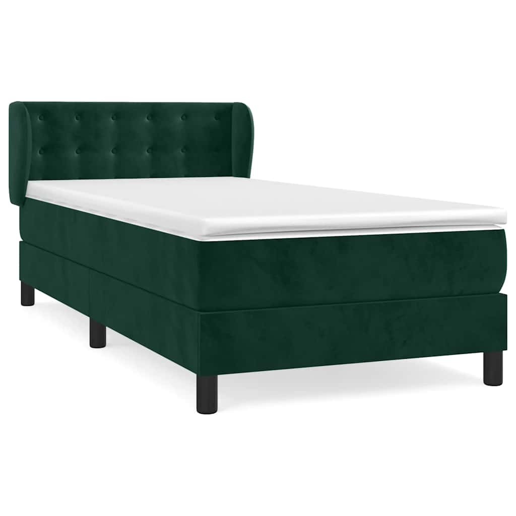 Κρεβάτι Boxspring με Στρώμα Σκούρο Πράσινο 90x190 εκ. Βελούδινο