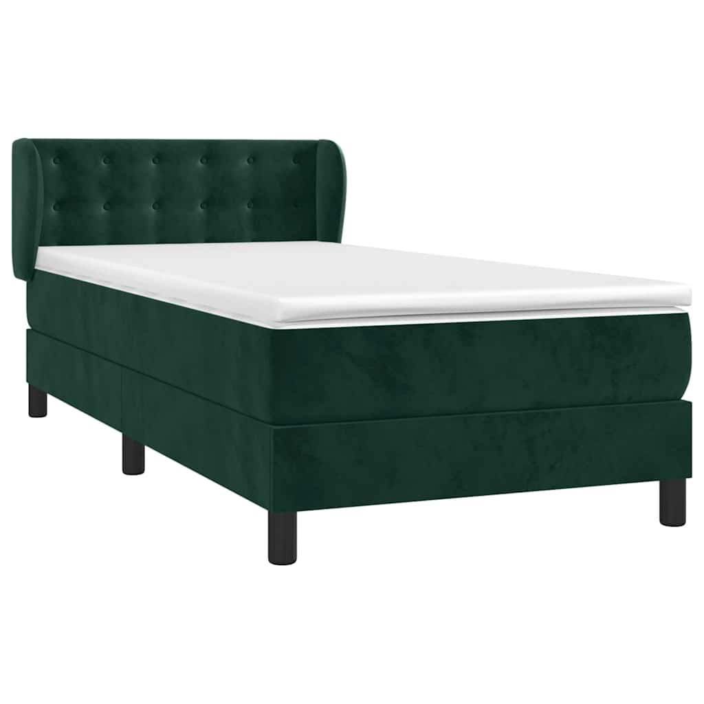 Κρεβάτι Boxspring με Στρώμα Σκούρο Πράσινο 90x190 εκ. Βελούδινο