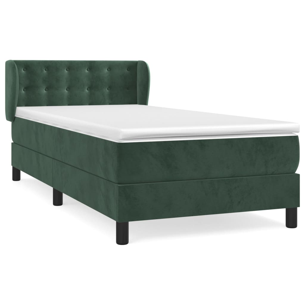 Κρεβάτι Boxspring με Στρώμα Σκούρο Πράσινο 90x200 εκ. Βελούδινο