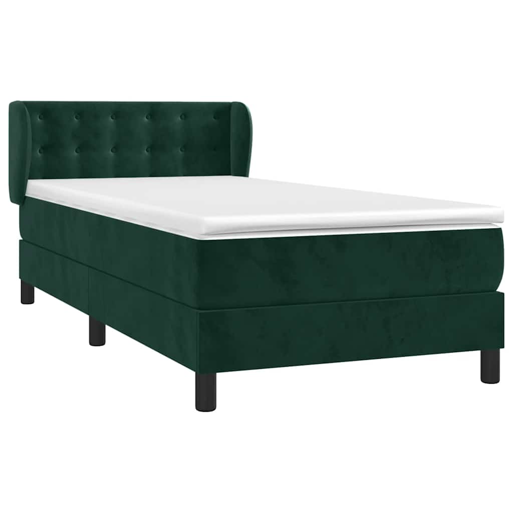 Κρεβάτι Boxspring με Στρώμα Σκούρο Πράσινο 90x200 εκ. Βελούδινο