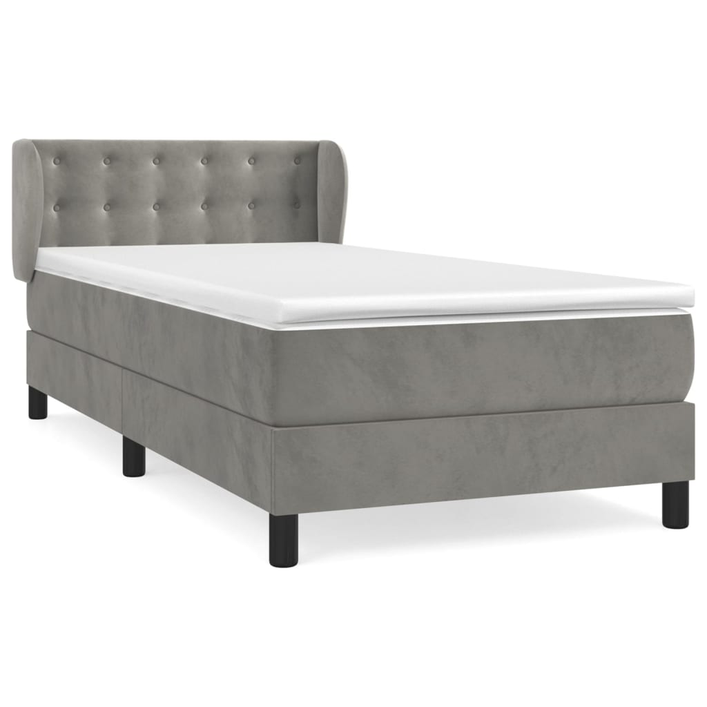Κρεβάτι Boxspring με Στρώμα Ανοιχτό Γκρι 100x200 εκ. Βελούδινο - Pakobazaar