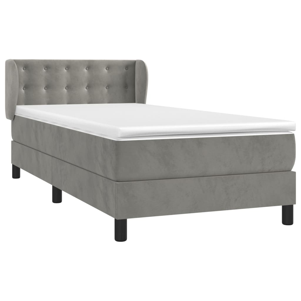 Κρεβάτι Boxspring με Στρώμα Ανοιχτό Γκρι 100x200 εκ. Βελούδινο - Pakobazaar