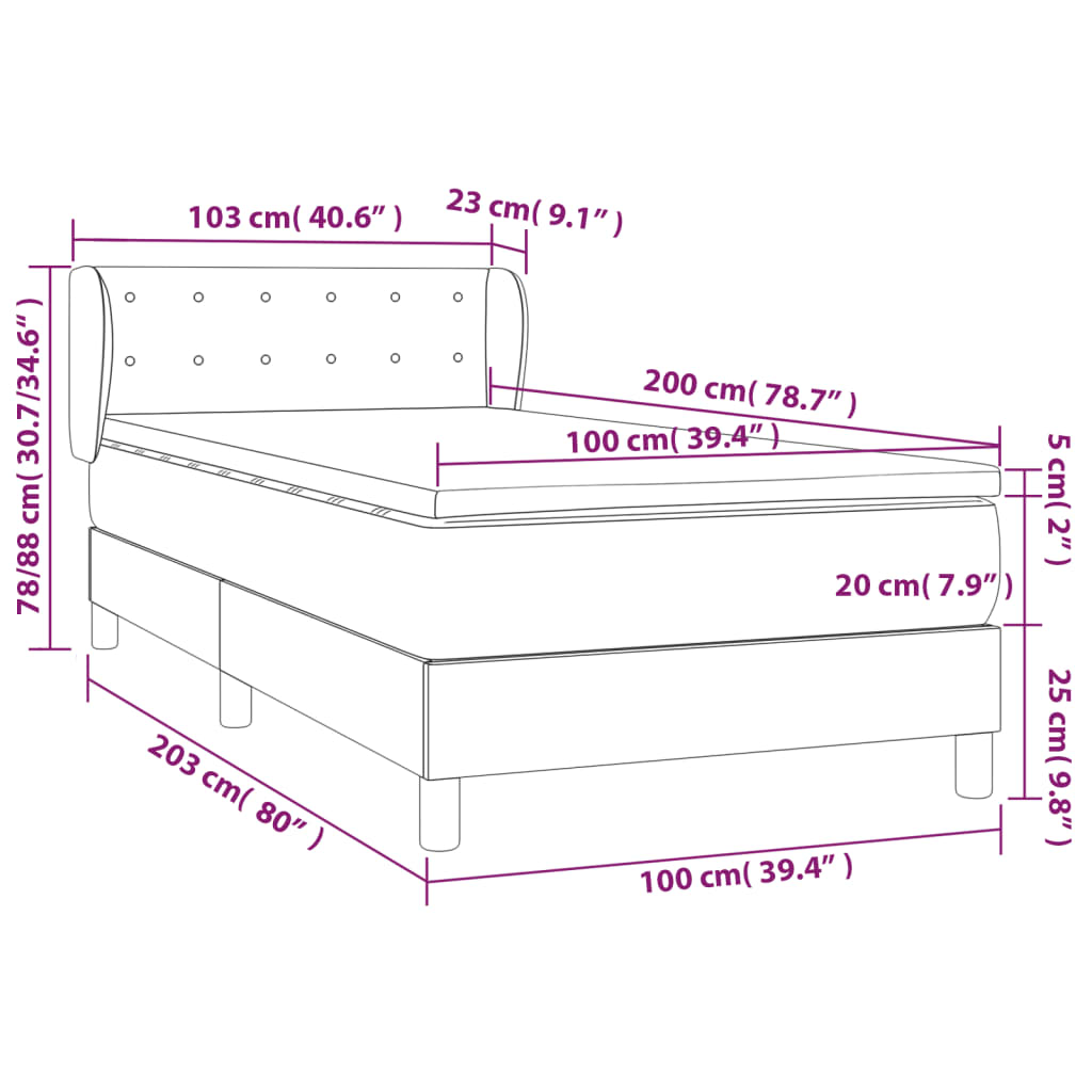 Κρεβάτι Boxspring με Στρώμα Σκούρο Μπλε 100x200 εκ. Βελούδινο