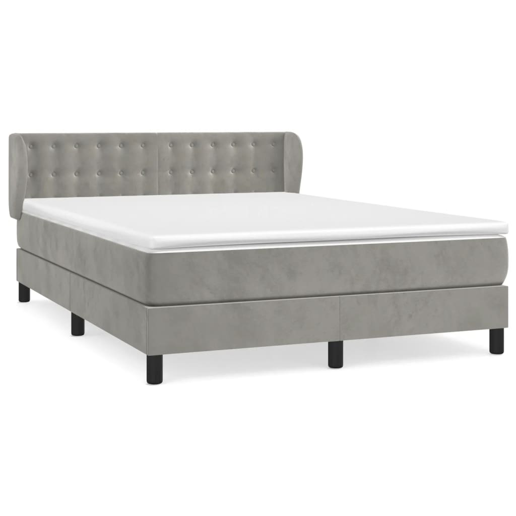 Κρεβάτι Boxspring με Στρώμα Ανοιχτό Γκρι 140x190 εκ. Βελούδινο - Pakobazaar