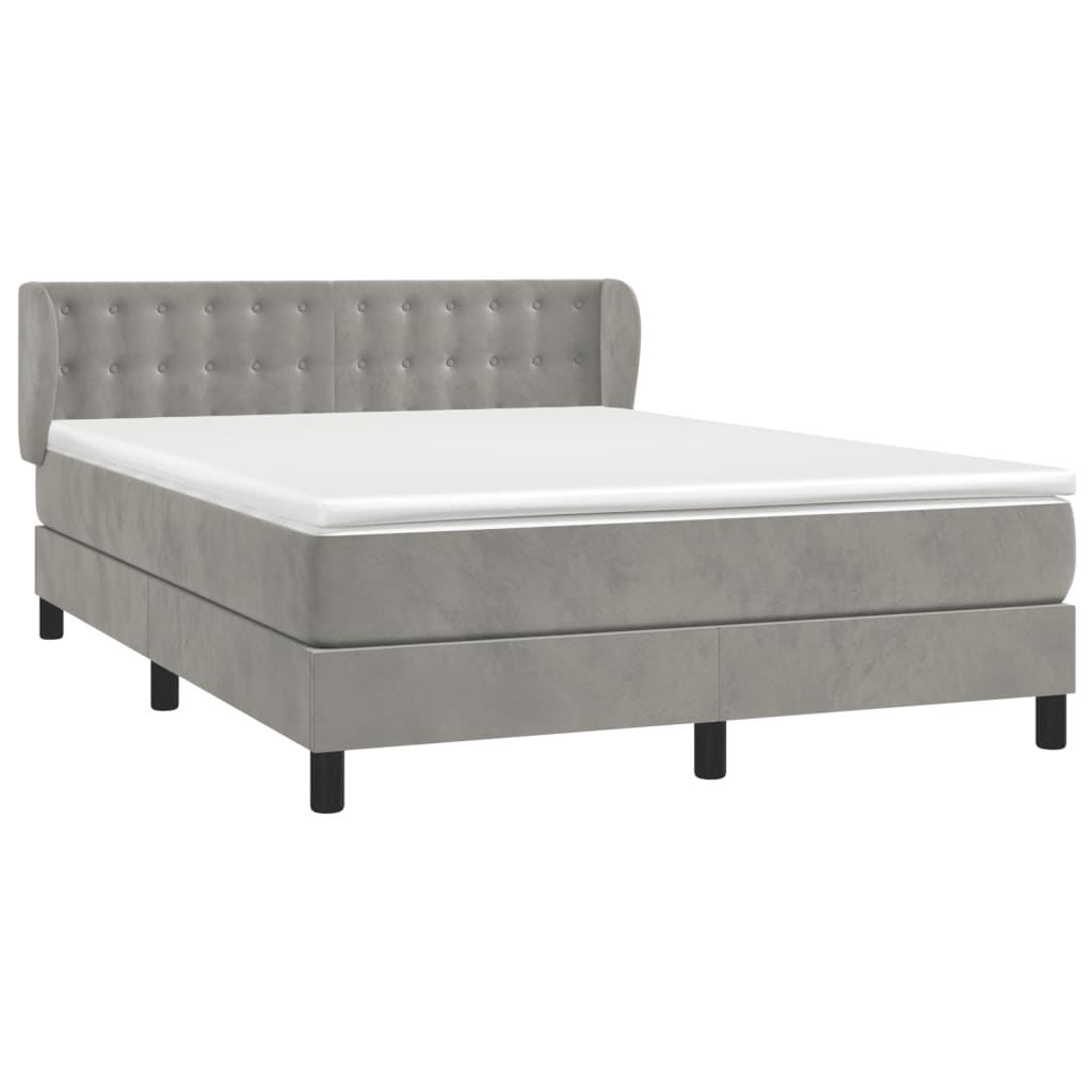 Κρεβάτι Boxspring με Στρώμα Ανοιχτό Γκρι 140x190 εκ. Βελούδινο - Pakobazaar