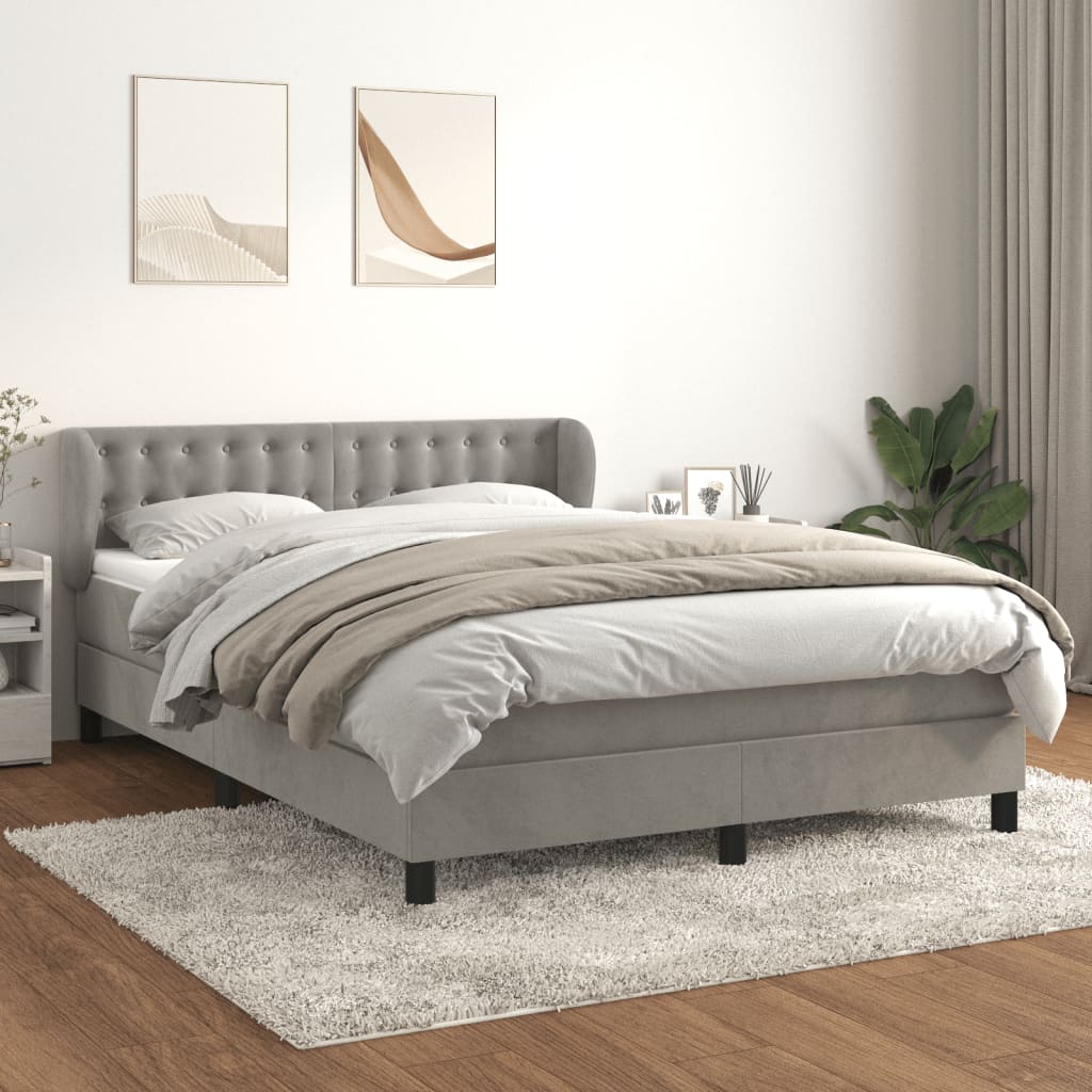Κρεβάτι Boxspring με Στρώμα Ανοιχτό Γκρι 140x190 εκ. Βελούδινο - Pakobazaar
