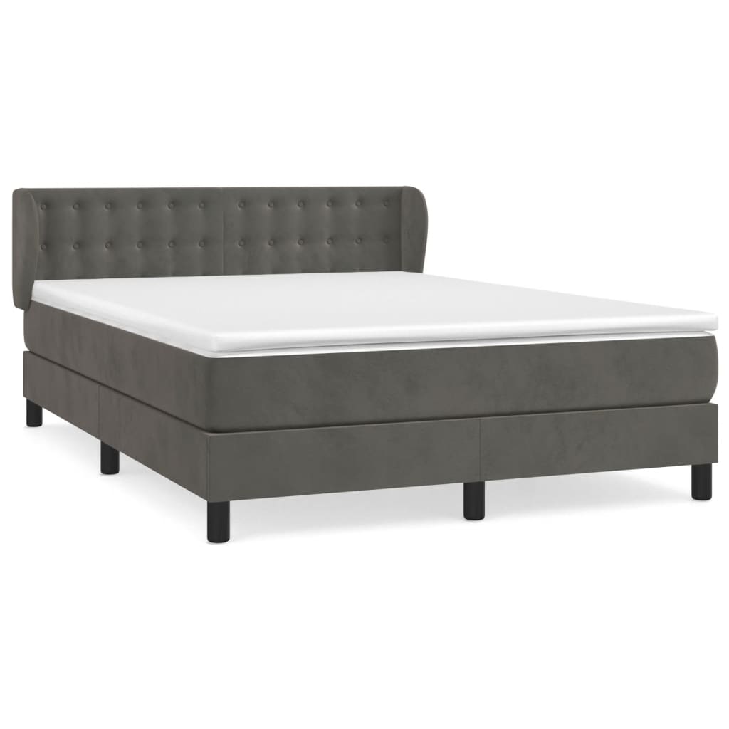 Κρεβάτι Boxspring με Στρώμα Σκούρο Γκρι 140x190 εκ. Βελούδινο