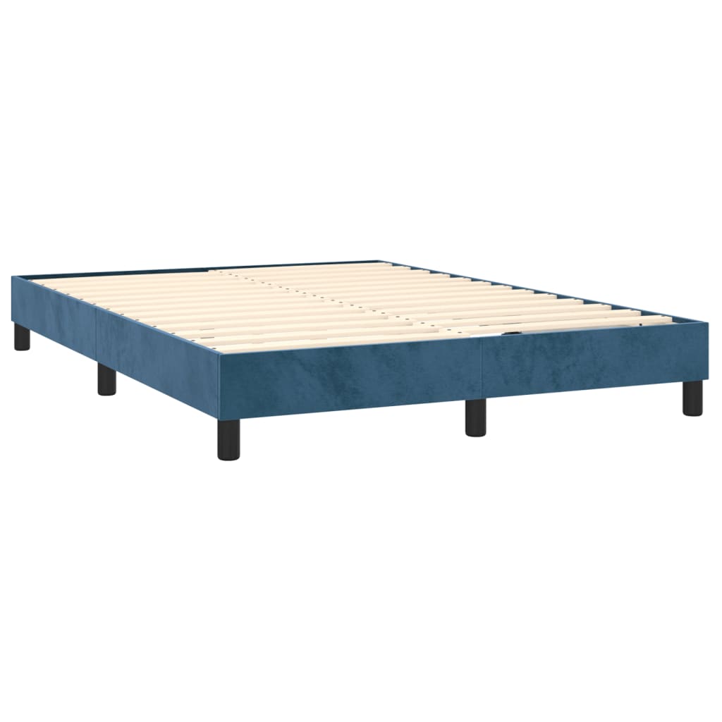 Κρεβάτι Boxspring με Στρώμα Σκούρο Μπλε 140x190 εκ. Βελούδινο