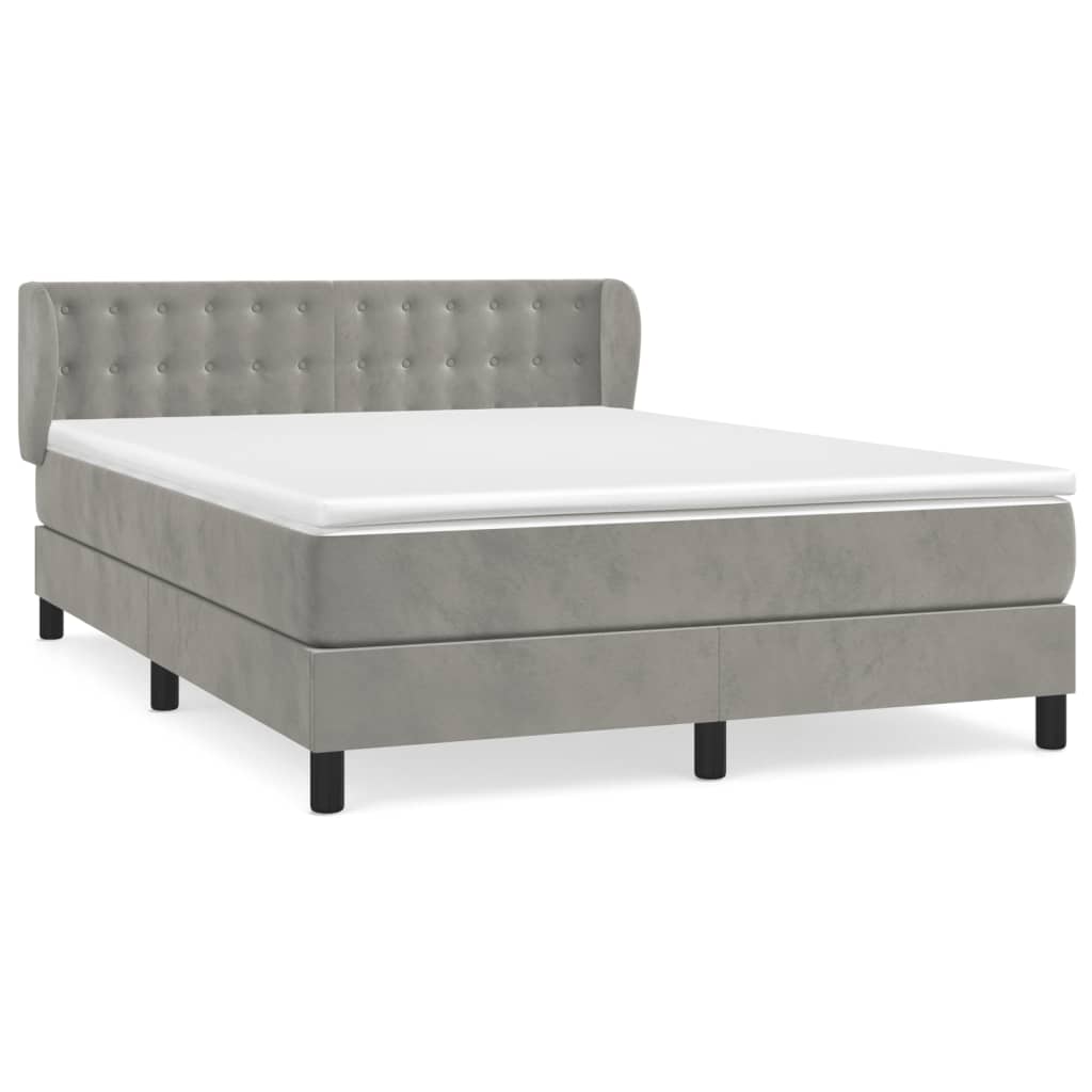 Κρεβάτι Boxspring με Στρώμα Ανοιχτό Γκρι 140x200 εκ. Βελούδινο - Pakobazaar
