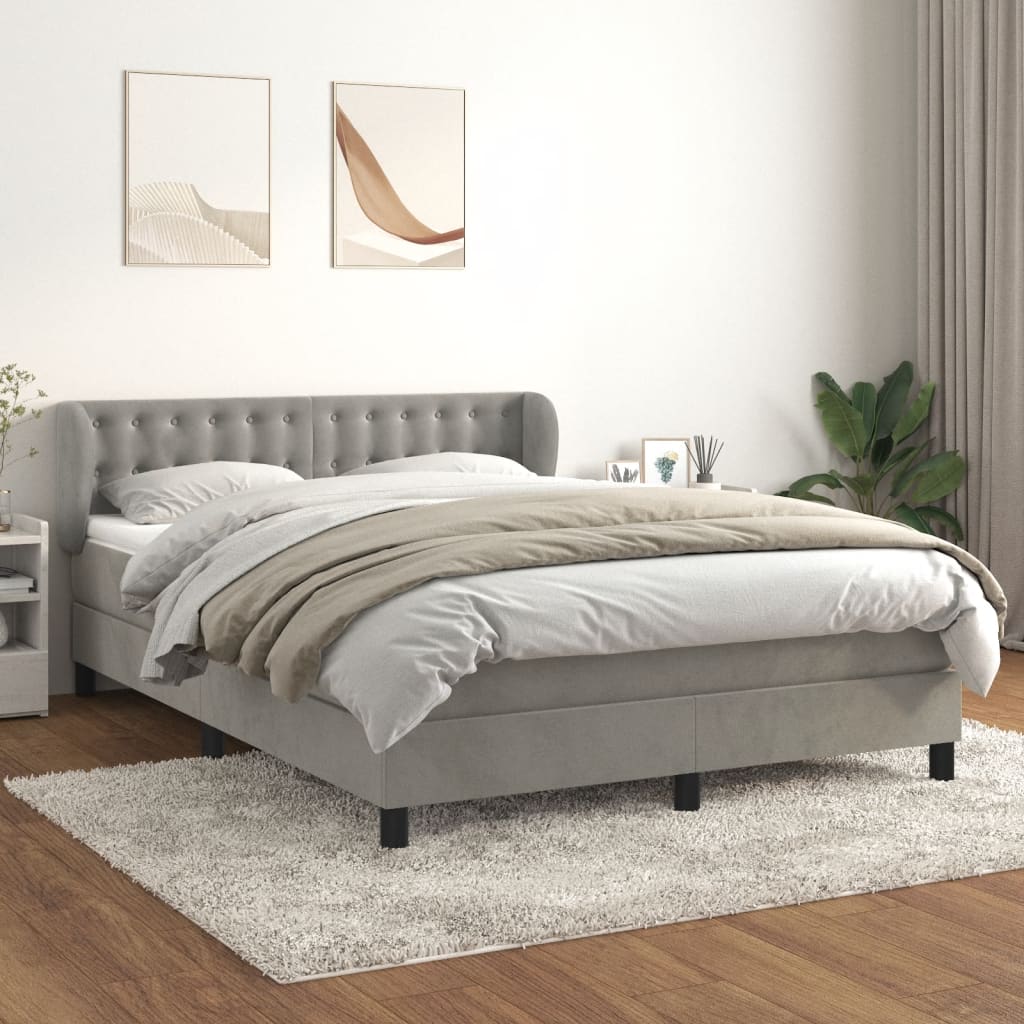 Κρεβάτι Boxspring με Στρώμα Ανοιχτό Γκρι 140x200 εκ. Βελούδινο - Pakobazaar