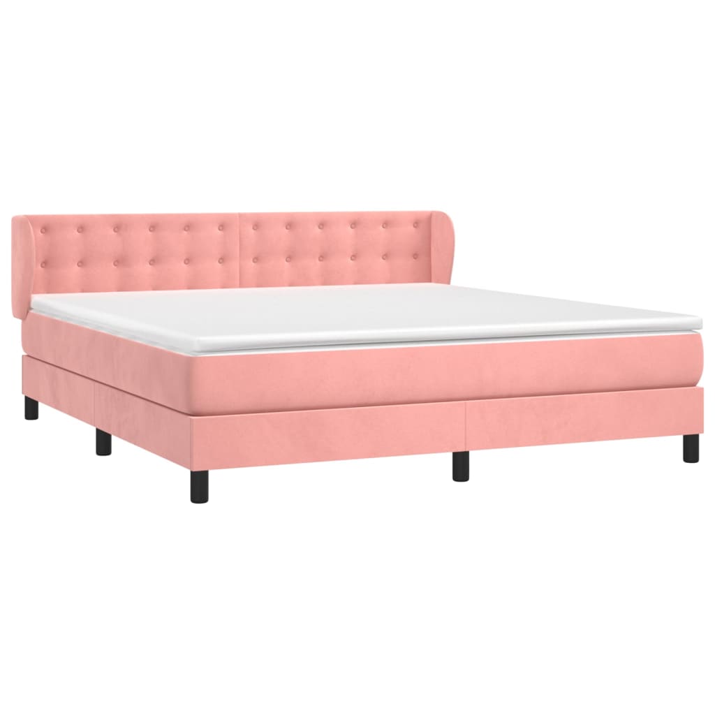 Κρεβάτι Boxspring με Στρώμα Ροζ 160x200 εκ. Βελούδινο