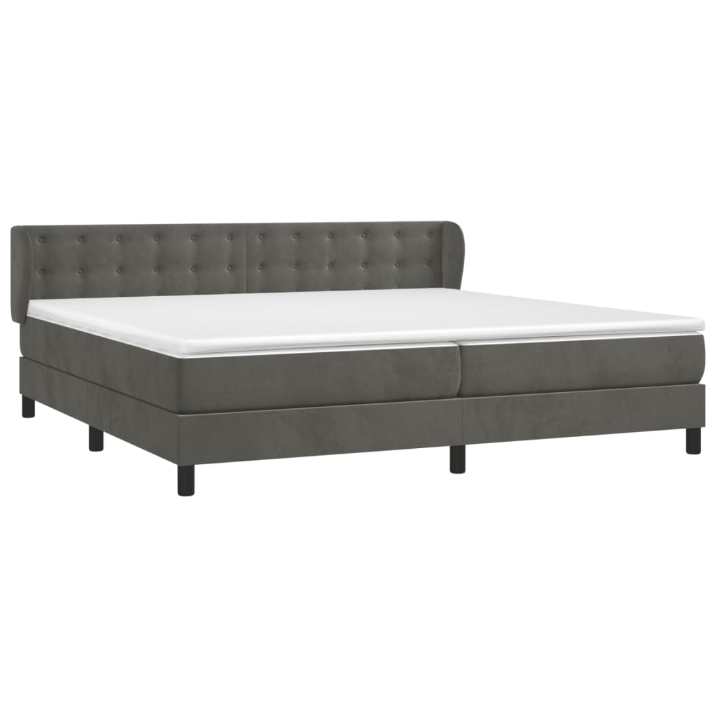 Κρεβάτι Boxspring με Στρώμα Σκούρο Γκρι 200x200 εκ. Βελούδινο