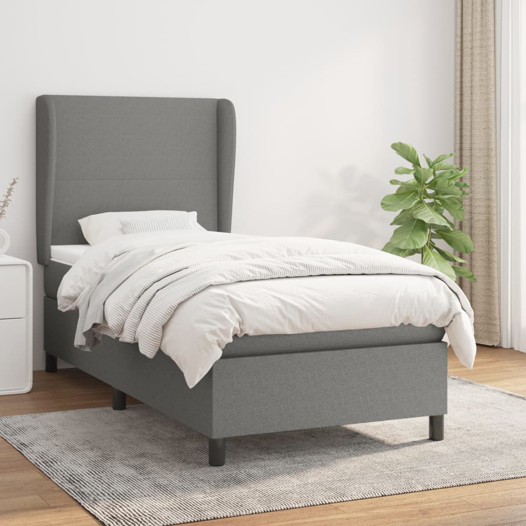 Κρεβάτι Boxspring με Στρώμα Σκούρο Γκρι 80x200 εκ. Υφασμάτινο - Pakobazaar