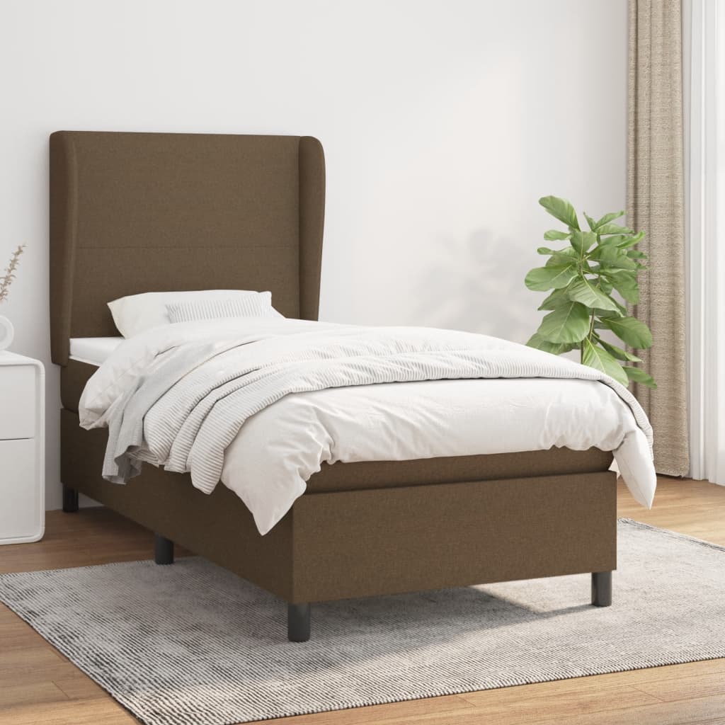 Κρεβάτι Boxspring με Στρώμα Σκούρο Καφέ 80x200 εκ. Υφασμάτινο