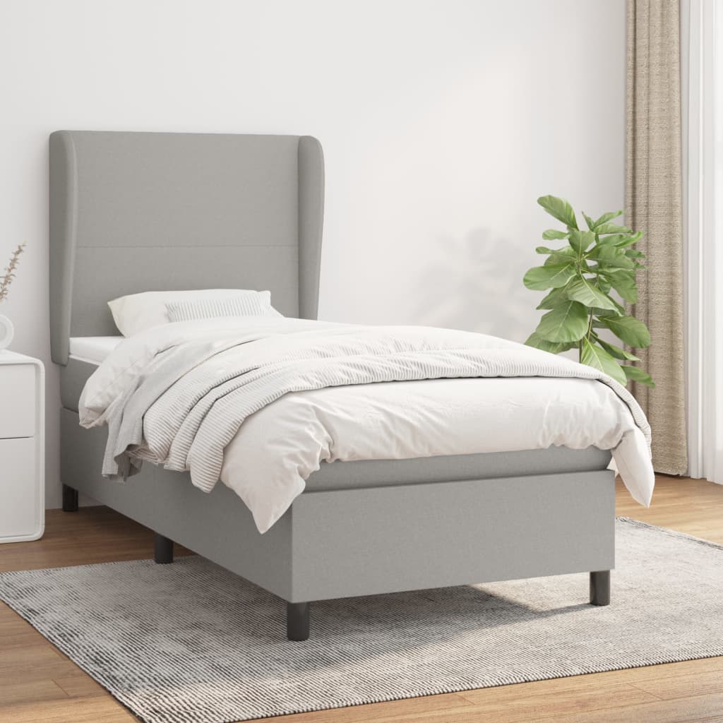 Κρεβάτι Boxspring με Στρώμα Ανοιχτό Γκρι 90x200 εκ. Υφασμάτινο - Pakobazaar