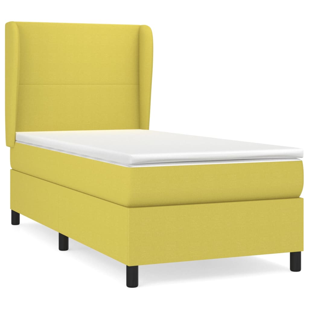 Κρεβάτι Boxspring με Στρώμα Πράσινο 90x200 εκ. Υφασμάτινο