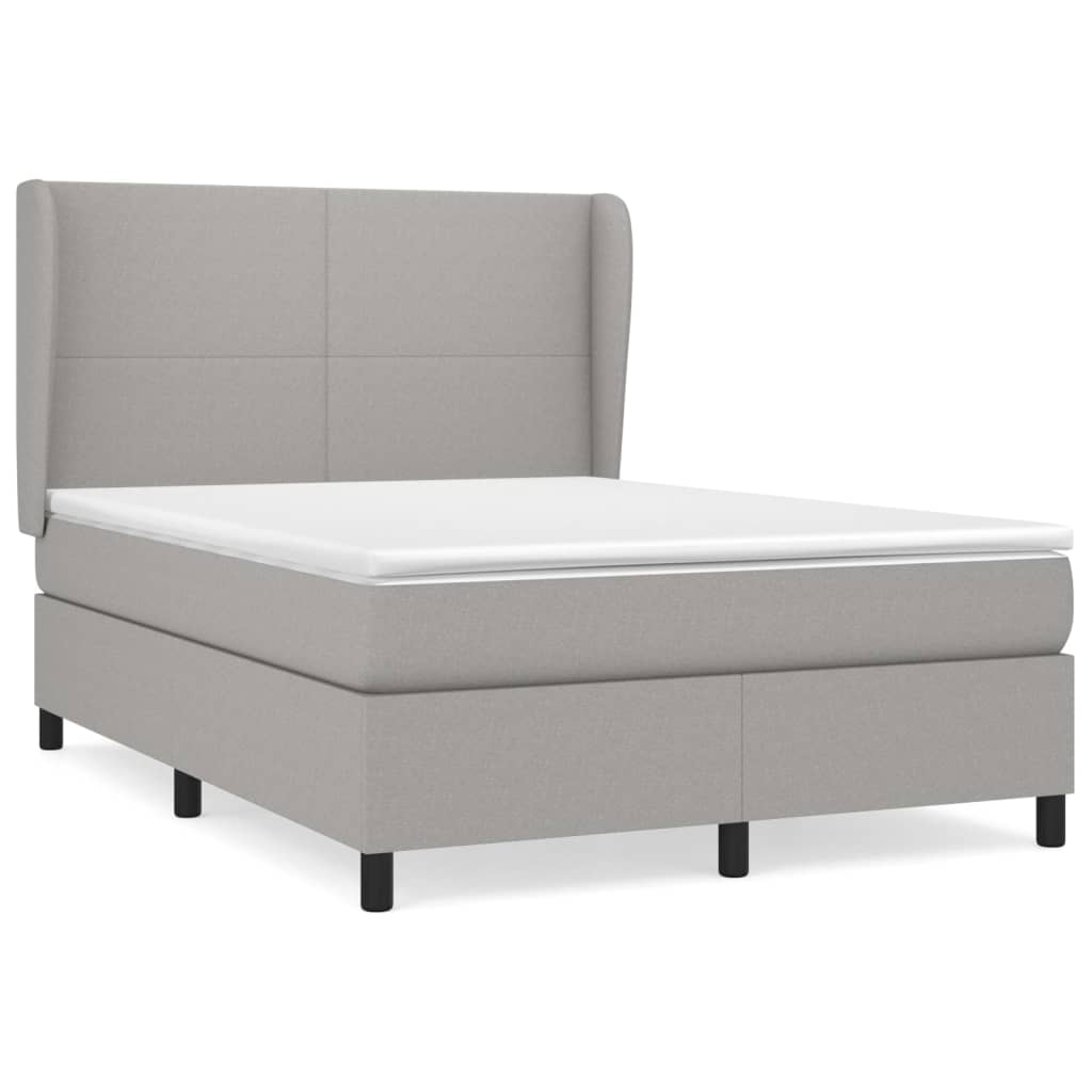 Κρεβάτι Boxspring με Στρώμα Ανοιχτό Γκρι 140x190 εκ. Υφασμάτινο
