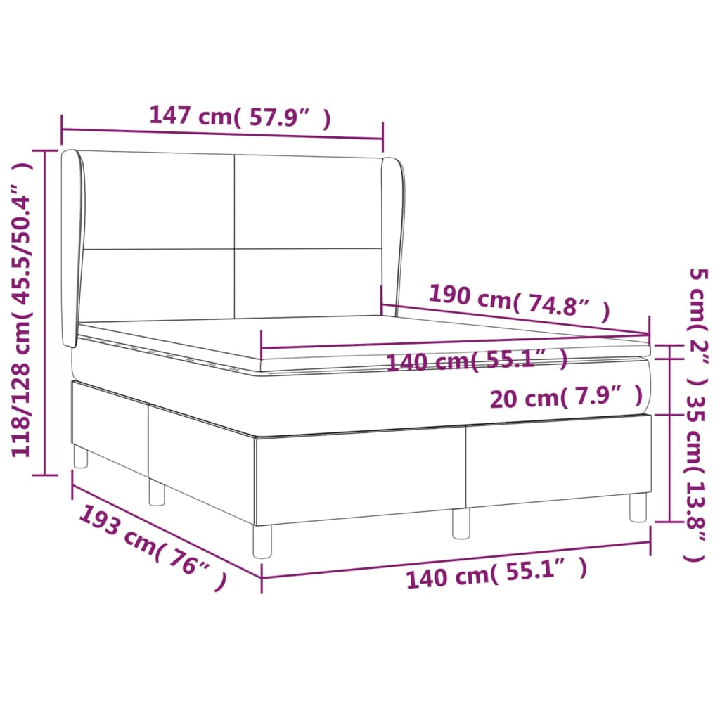Κρεβάτι Boxspring με Στρώμα Σκούρο Καφέ 140x190 εκ. Υφασμάτινο