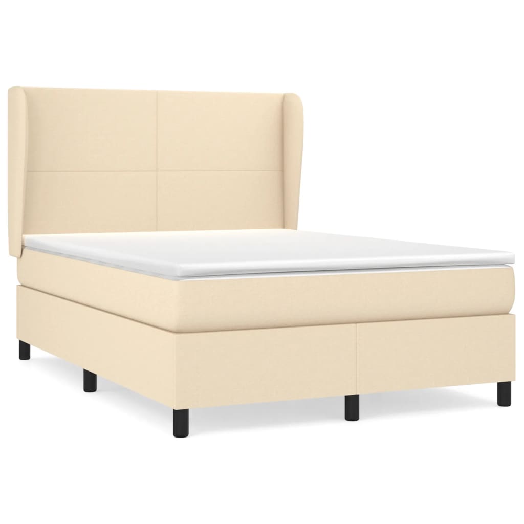 Κρεβάτι Boxspring με Στρώμα Κρεμ 140x190 εκ. Υφασμάτινο - Pakobazaar