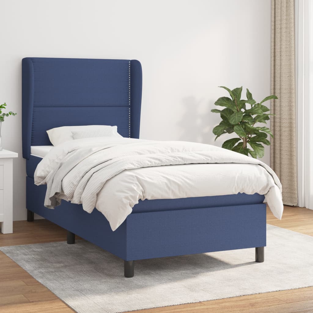 Κρεβάτι Boxspring με Στρώμα Μπλε 80x200 εκ. Υφασμάτινο - Pakobazaar