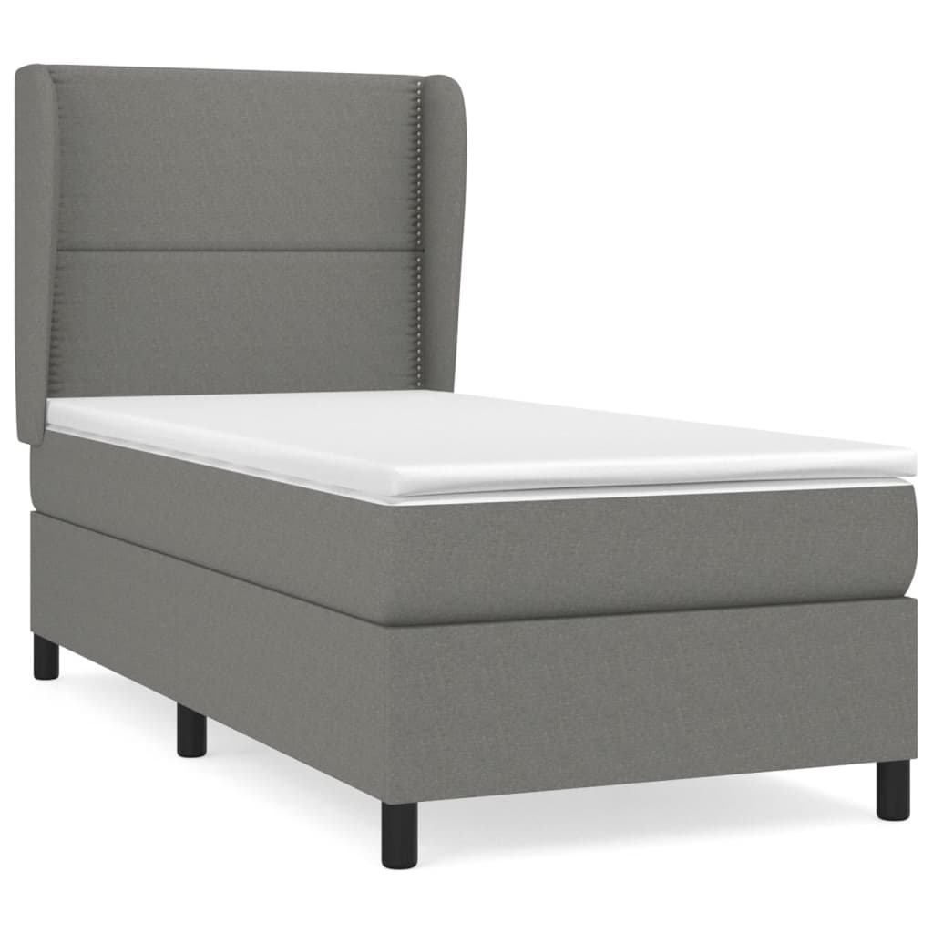 Κρεβάτι Boxspring με Στρώμα Σκούρο Γκρι 90x190 εκ. Υφασμάτινο
