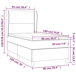 Κρεβάτι Boxspring με Στρώμα Μπλε 90x190 εκ.Υφασμάτινο