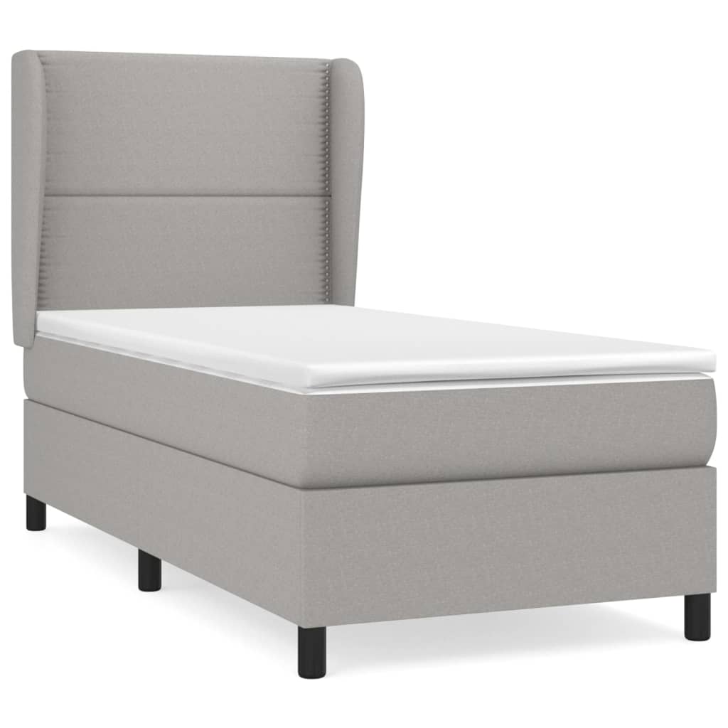 Κρεβάτι Boxspring με Στρώμα Ανοιχτό Γκρι 90x200 εκ. Υφασμάτινο