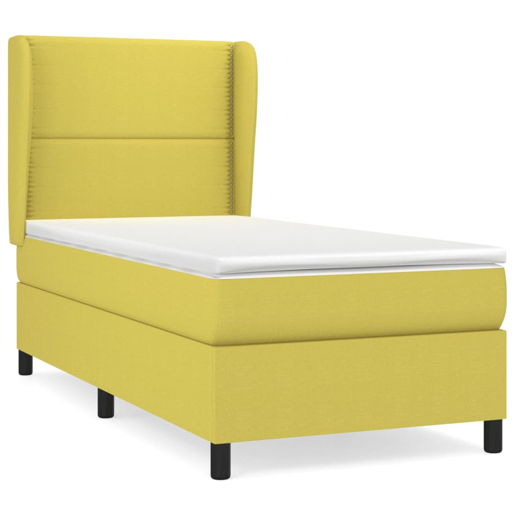 Κρεβάτι Boxspring με Στρώμα Πράσινο 90x200 εκ. Υφασμάτινο - Pakobazaar