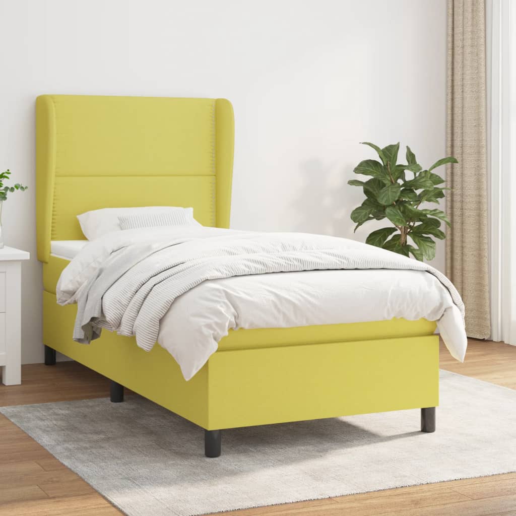 Κρεβάτι Boxspring με Στρώμα Πράσινο 90x200 εκ. Υφασμάτινο - Pakobazaar