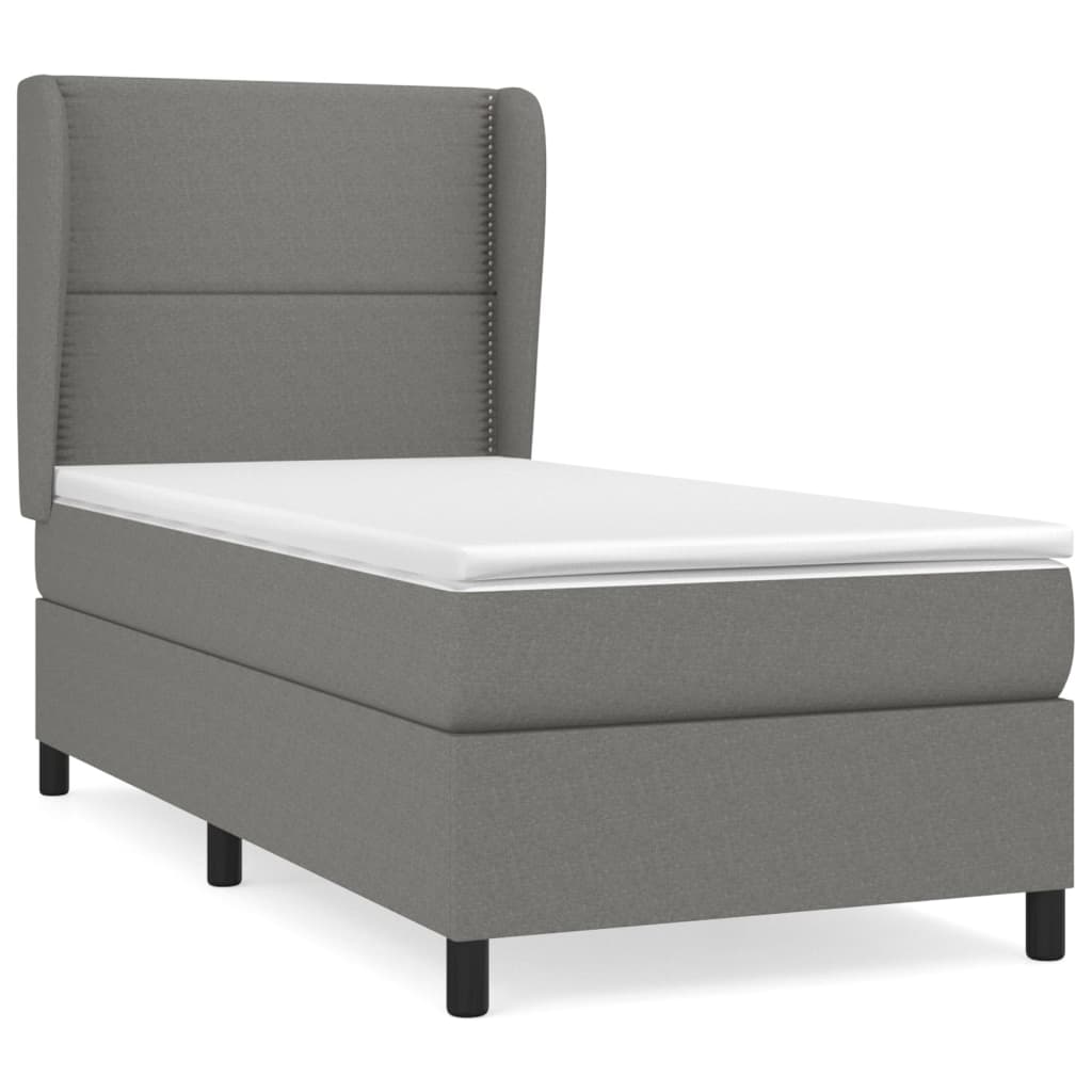 Κρεβάτι Boxspring με Στρώμα Σκούρο Γκρι 100x200 εκ. Υφασμάτινο