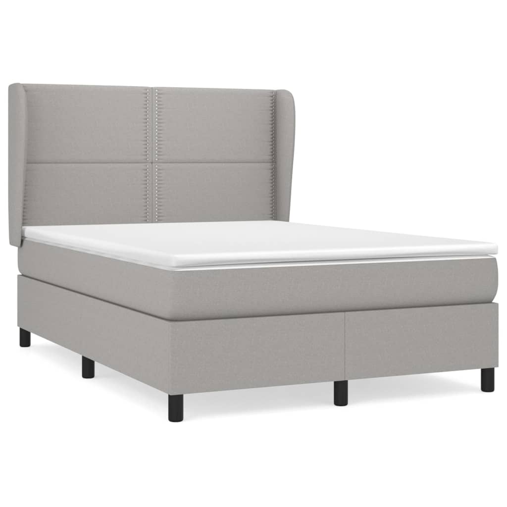 Κρεβάτι Boxspring με Στρώμα Ανοιχτό Γκρι 140x190 εκ. Υφασμάτινο
