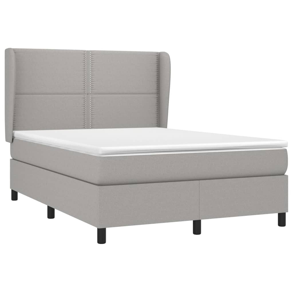 Κρεβάτι Boxspring με Στρώμα Ανοιχτό Γκρι 140x190 εκ. Υφασμάτινο