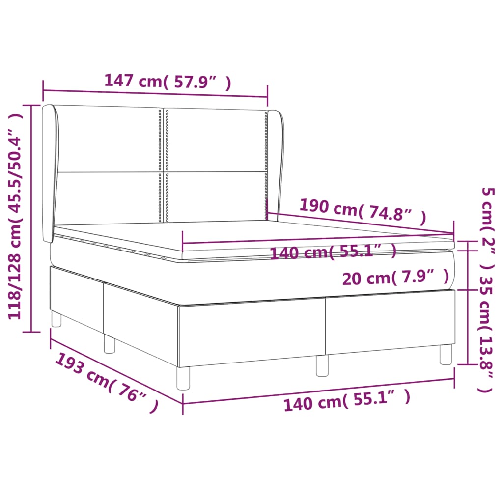 Κρεβάτι Boxspring με Στρώμα Μαύρο 140x190 εκ. Υφασμάτινο