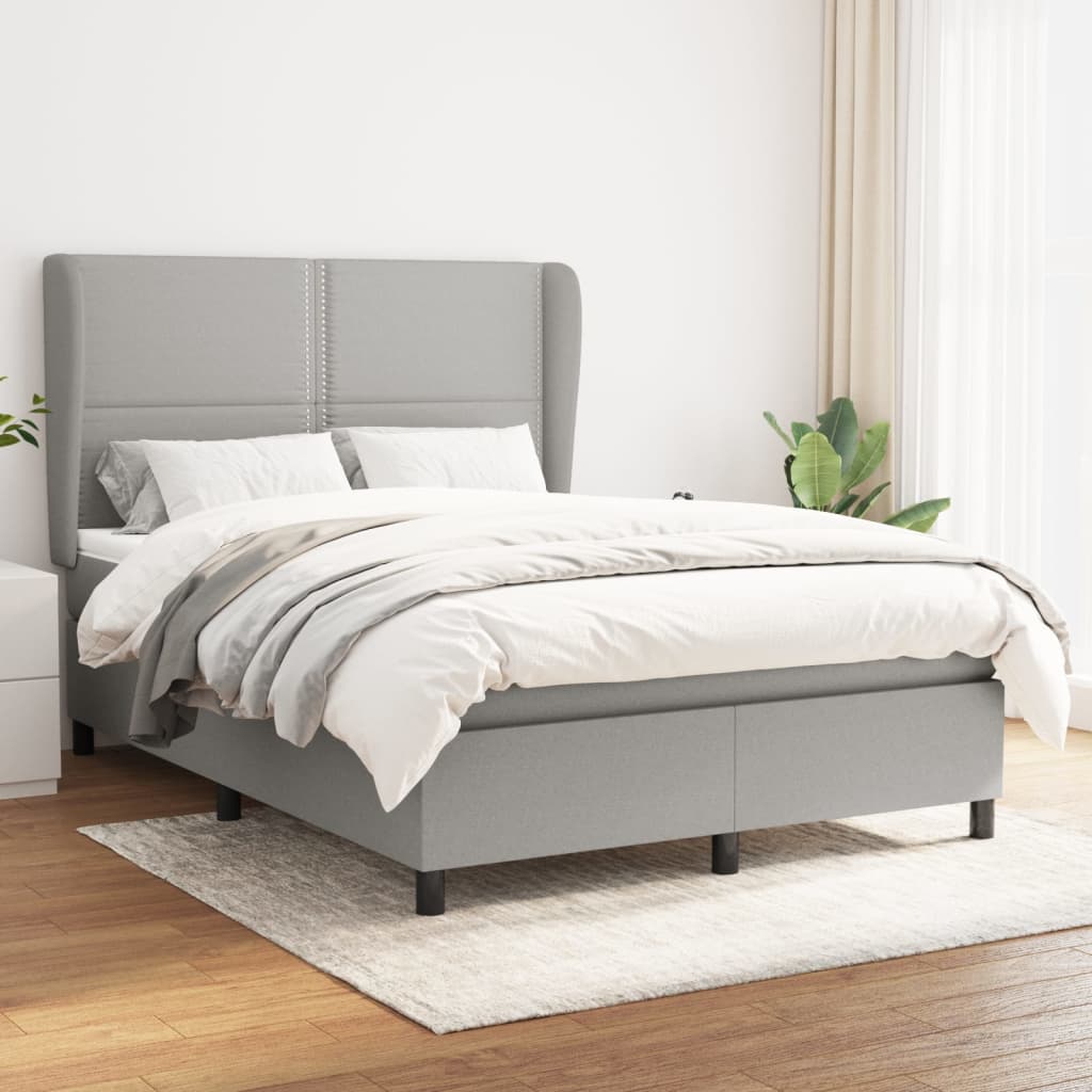 Κρεβάτι Boxspring με Στρώμα Ανοιχτό Γκρι 140x200 εκ. Υφασμάτινο - Pakobazaar