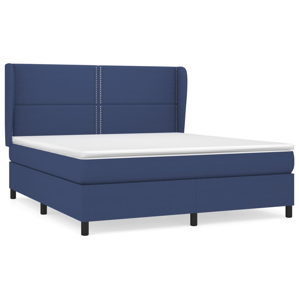 Κρεβάτι Boxspring με Στρώμα Μπλε 160x200 εκ. Υφασμάτινο