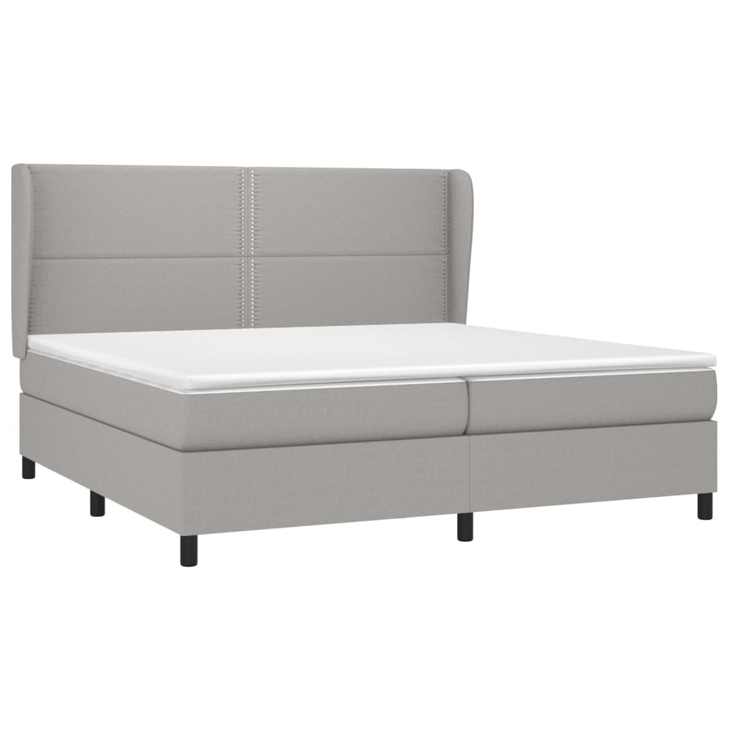 Κρεβάτι Boxspring με Στρώμα Ανοιχτό Γκρι 200x200 εκ. Υφασμάτινο
