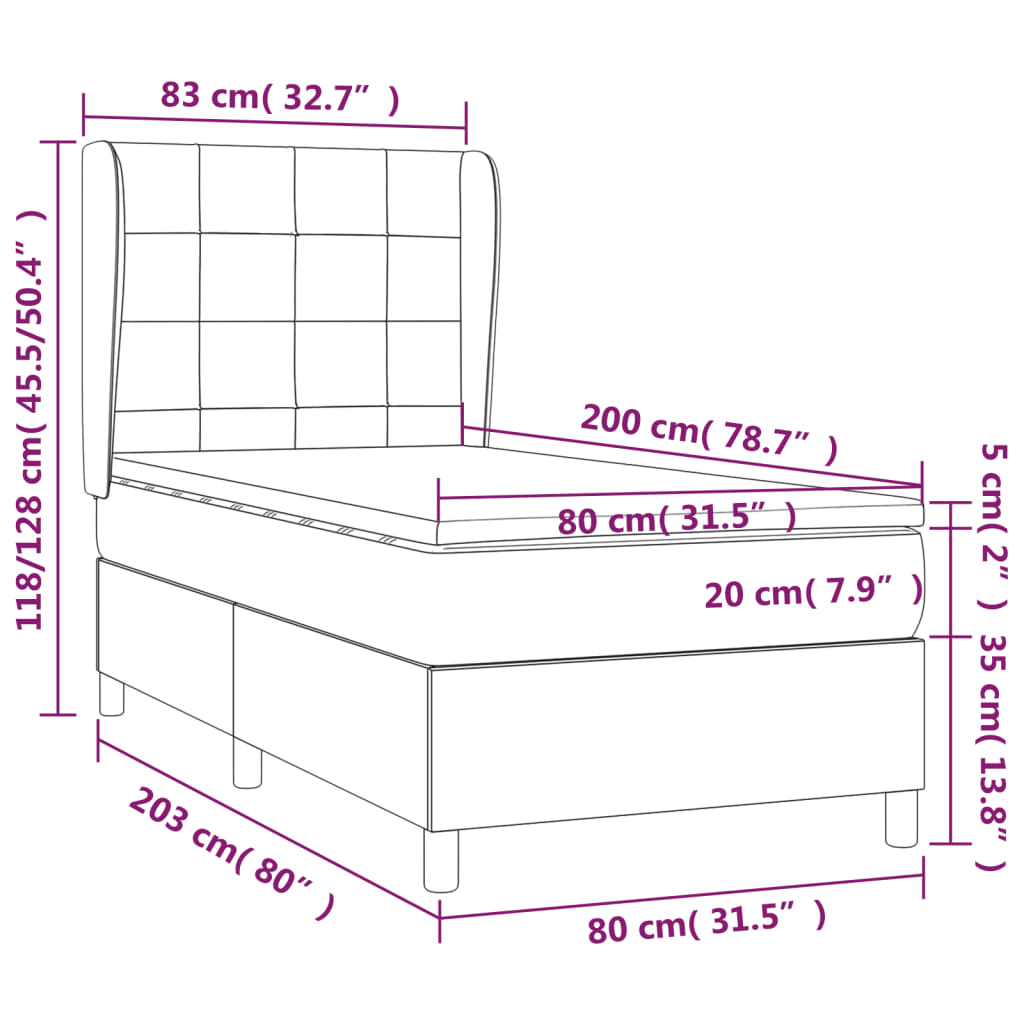 Κρεβάτι Boxspring με Στρώμα Μαύρο 80 x 200 εκ. Υφασμάτινο