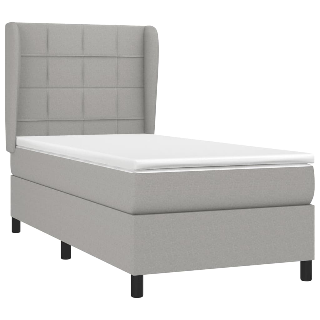 Κρεβάτι Boxspring με Στρώμα Ανοιχτό Γκρι 90x200 εκ. Υφασμάτινο