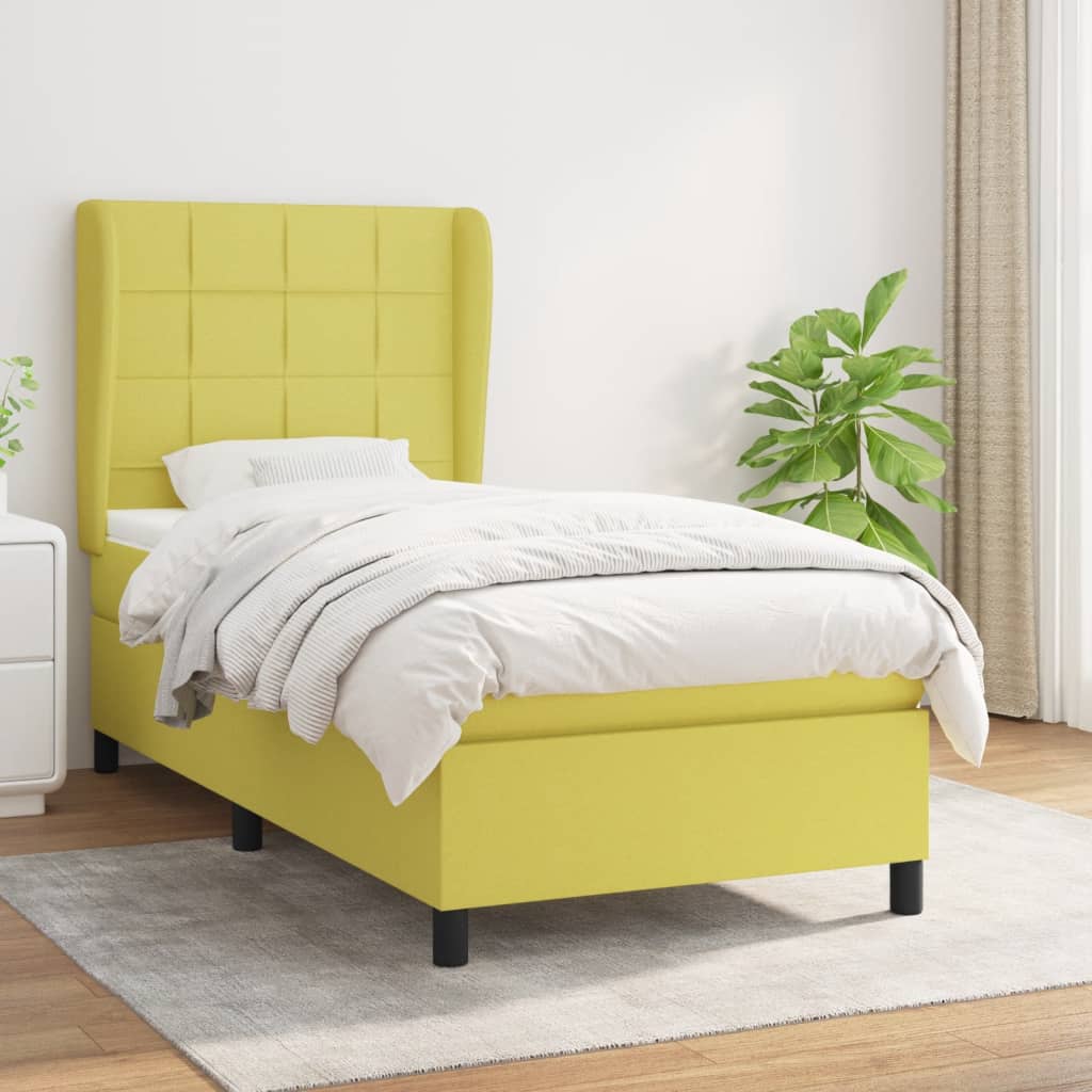 Κρεβάτι Boxspring με Στρώμα Πράσινο 90x200 εκ. Υφασμάτινο