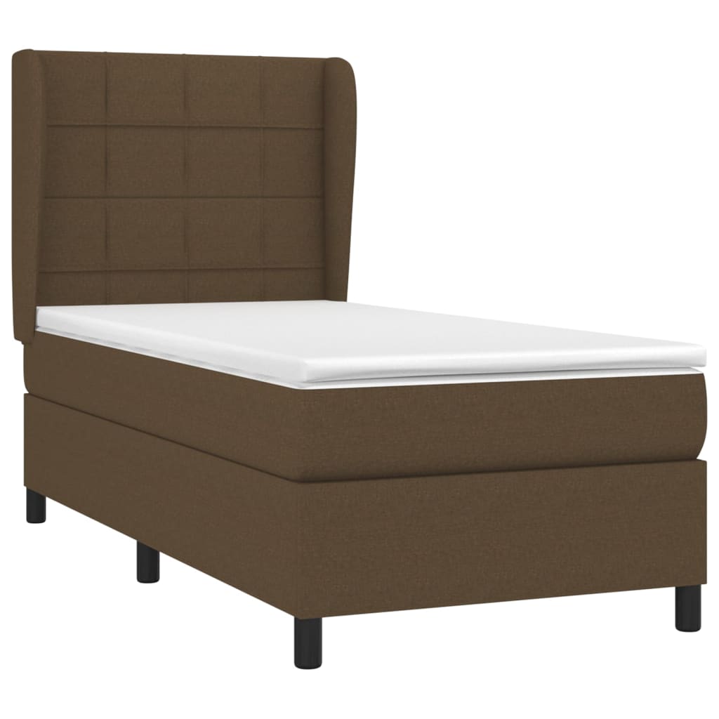 Κρεβάτι Boxspring με Στρώμα Σκούρο Καφέ 100x200 εκ. Υφασμάτινο - Pakobazaar
